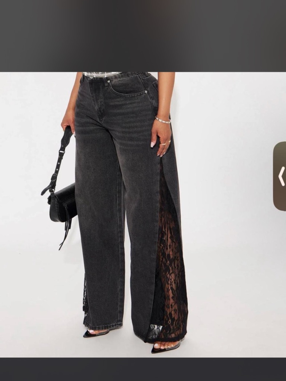 Fashion Nova Black Wide-Leg Jeans with Lace Side Panels